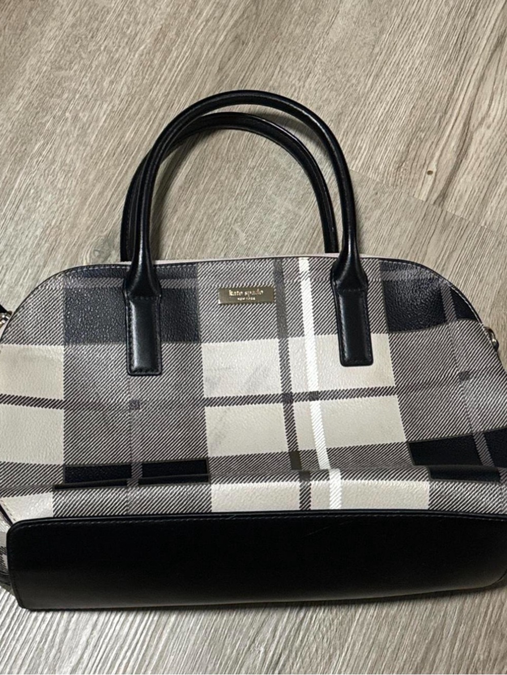 kate spade Black, Gray and Cream Plaid Dome Satchel